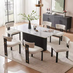 Tavolino da caffè in finto marmo beige - Piano in pietra sinterizzata da 33" e base in legno massello, tavolino rotondo moderno per soggiorno - Morden Fort