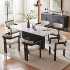 Tavolino da caffè in finto marmo beige - Piano in pietra sinterizzata da 33" e base in legno massello, tavolino rotondo moderno per soggiorno - Morden Fort