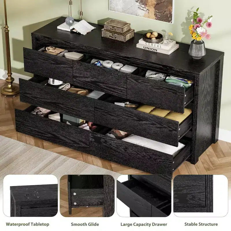 Cassettiera larga moderna a 6 cassetti - Comò senza maniglie per camera da letto, corridoio e soggiorno