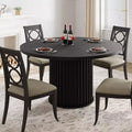47 Industrial Round Dining Table, Black Kitchen Table for 4-6 with Waveform Metal Pedestal Base, Modern Circular Table for Dining Room