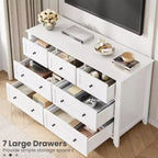 Cassettiera a 7 cassetti per camera da letto, comò in legno da 54" con manopole in metallo, organizer per vestiti, mobile porta TV per ingresso, camera da letto