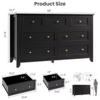 Cassettiera a 7 cassetti per camera da letto, comò in legno da 54" con manopole in metallo, organizer per vestiti, mobile porta TV per ingresso, camera da letto