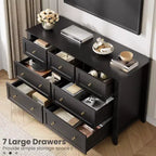 Cassettiera a 7 cassetti per camera da letto, comò in legno da 54" con manopole in metallo, organizer per vestiti, mobile porta TV per ingresso, camera da letto