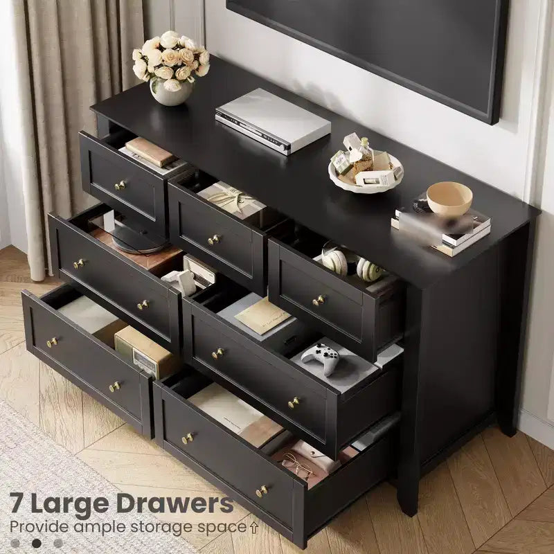 Cassettiera a 7 cassetti per camera da letto, comò in legno da 54" con manopole in metallo, organizer per vestiti, mobile porta TV per ingresso, camera da letto