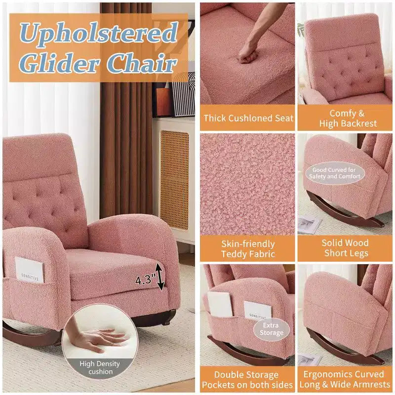Poltrona a dondolo imbottita Karl Home, rosa