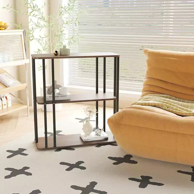 GOLDFAN Tavolino Laterale Rettangolare con 3 Ripiani, 63 cm, Rovere/Nero