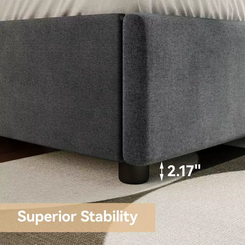 Dyonery Letto Imbottito con Testiera a Orecchie Misura Queen - Alto 141 cm, con Solide Doghe in Legno, Nessun Boxspring Necessario, Base Senza Rumore