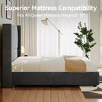 Dyonery Letto Imbottito con Testiera a Orecchie Misura Queen - Alto 141 cm, con Solide Doghe in Legno, Nessun Boxspring Necessario, Base Senza Rumore