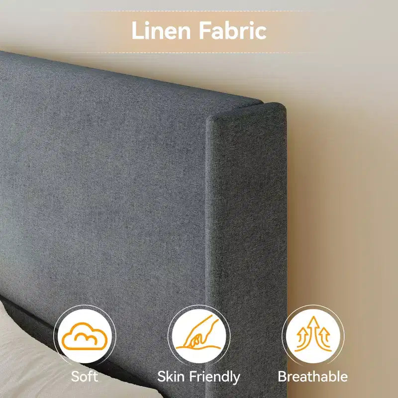 Dyonery Letto Imbottito con Testiera a Orecchie Misura Queen - Alto 141 cm, con Solide Doghe in Legno, Nessun Boxspring Necessario, Base Senza Rumore