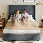 Dyonery Letto Imbottito con Testiera a Orecchie Misura Queen - Alto 141 cm, con Solide Doghe in Legno, Nessun Boxspring Necessario, Base Senza Rumore