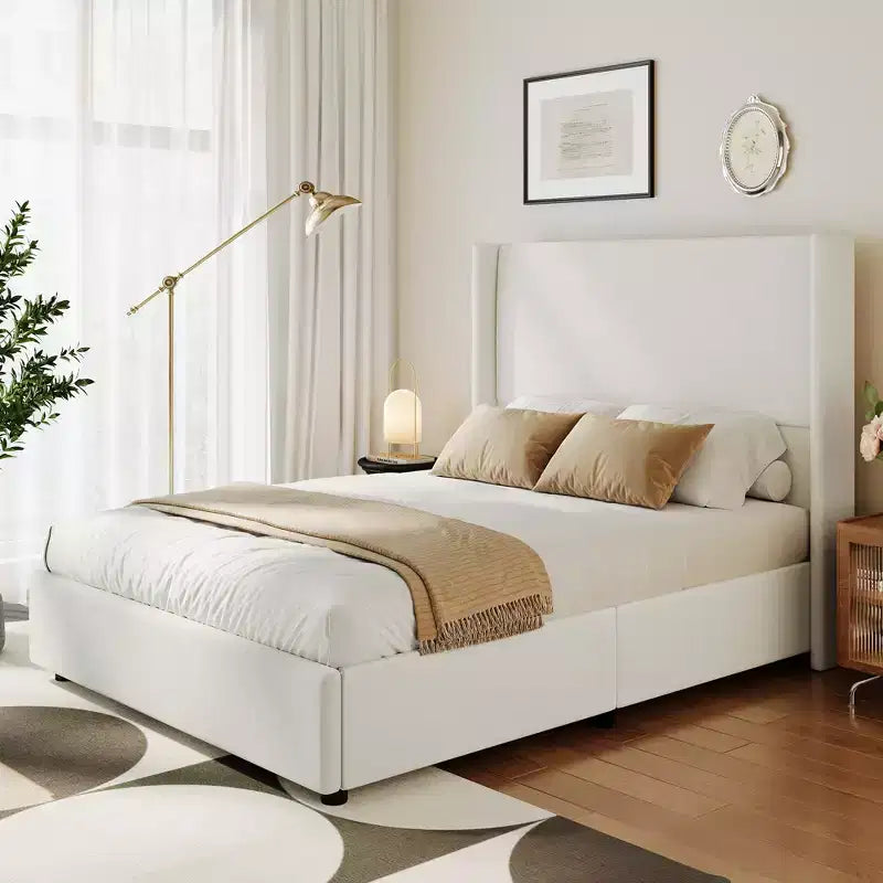 Dyonery Letto Imbottito con Testiera a Orecchie Misura Queen - Alto 141 cm, con Solide Doghe in Legno, Nessun Boxspring Necessario, Base Senza Rumore
