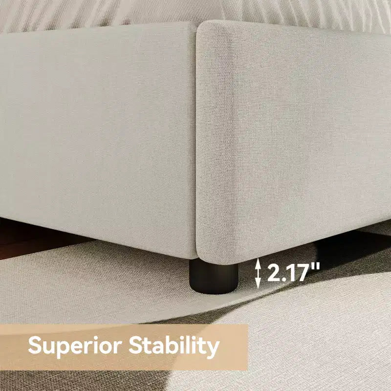 Dyonery Letto Imbottito con Testiera a Orecchie Misura Queen - Alto 141 cm, con Solide Doghe in Legno, Nessun Boxspring Necessario, Base Senza Rumore