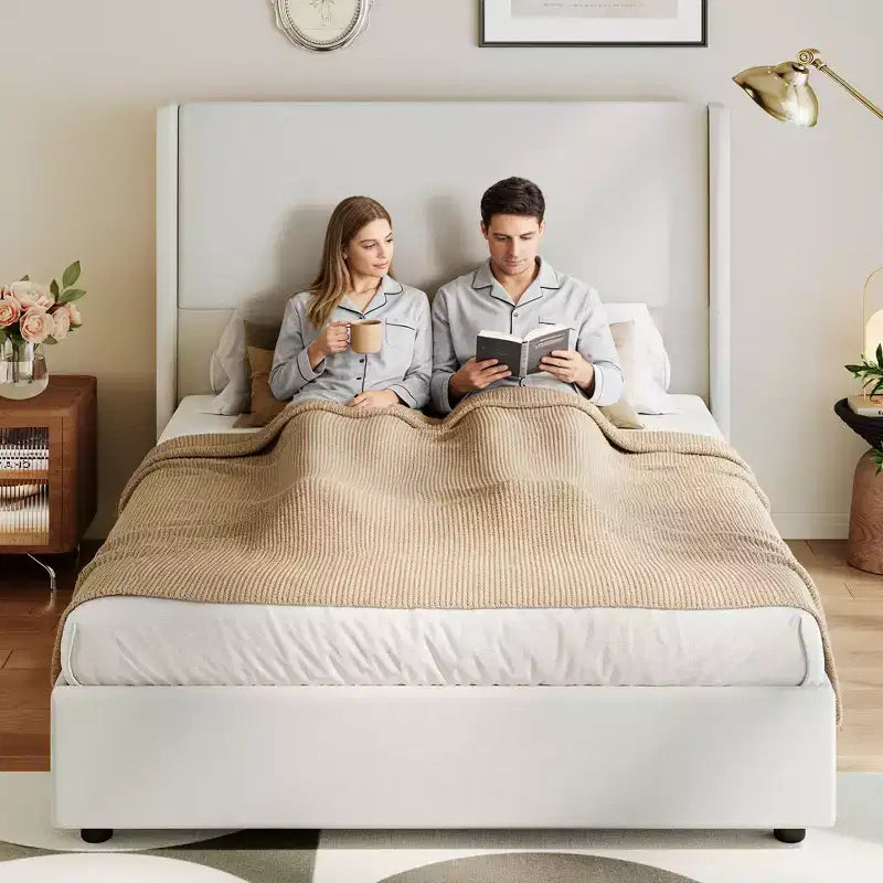 Dyonery Letto Imbottito con Testiera a Orecchie Misura Queen - Alto 141 cm, con Solide Doghe in Legno, Nessun Boxspring Necessario, Base Senza Rumore