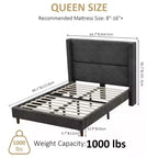 Dyonery Queen Letto a piattaforma imbottito in velluto a coste con testiera ad ali alta 56", gambe in legno massello, non necessita di rete a molle e facile da montare