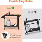 Carrello per Griglia da Esterno con Ruote, Tavolo di Preparazione in Acciaio Resistente, Ripiani, Ganci e Supporto per Bombola del Gas, per Forno Pizza e Barbecue, Ideale per Campeggio e Giardino