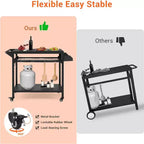 Carrello per Griglia da Esterno con Ruote, Tavolo di Preparazione in Acciaio Resistente, Ripiani, Ganci e Supporto per Bombola del Gas, per Forno Pizza e Barbecue, Ideale per Campeggio e Giardino