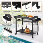 Carrello per Griglia da Esterno con Ruote, Tavolo di Preparazione in Acciaio Resistente, Ripiani, Ganci e Supporto per Bombola del Gas, per Forno Pizza e Barbecue, Ideale per Campeggio e Giardino
