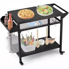 Outdoor Grill Cart with Wheels  Heavy Duty Steel Prep Table, Shelves, Hooks and Gas Stand  for Pizza Oven and BBQ  Ideal for Camping and Garden