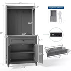 Mobile credenza da cucina da 63" con stazione di ricarica, angolo caffè con 1 grande cassetto, ripiani regolabili e 4 ganci