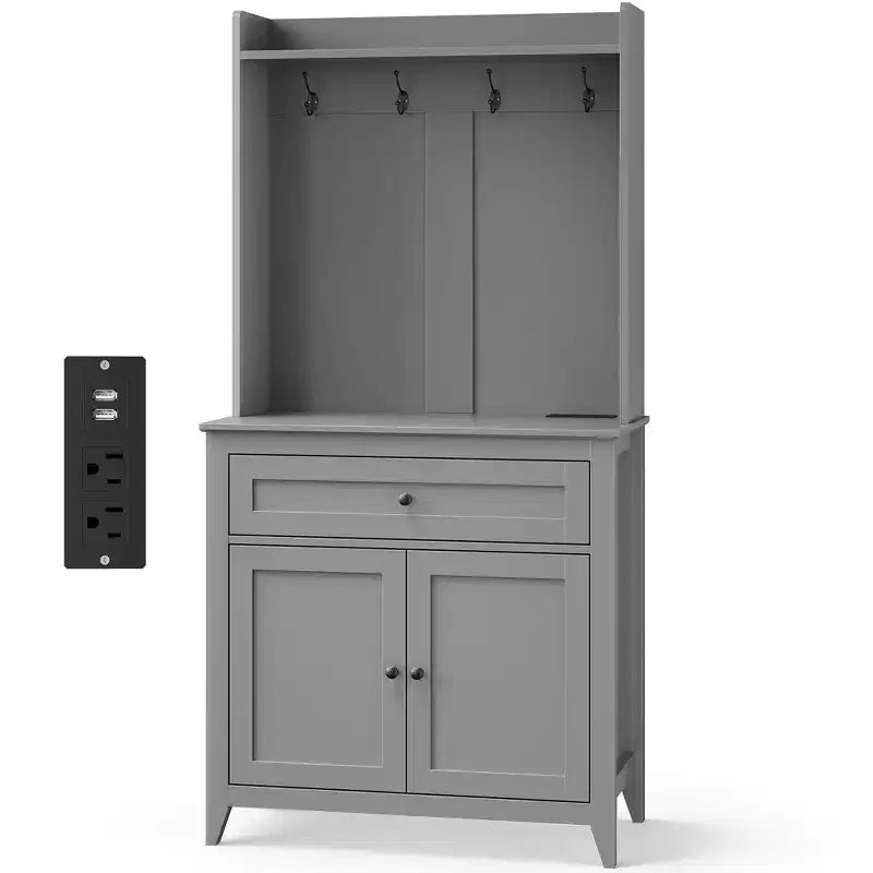 Mobile credenza da cucina da 63" con stazione di ricarica, angolo caffè con 1 grande cassetto, ripiani regolabili e 4 ganci