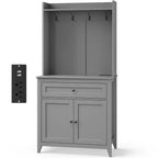Mobile credenza da cucina da 63" con stazione di ricarica, angolo caffè con 1 grande cassetto, ripiani regolabili e 4 ganci