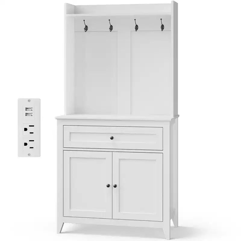 Mobile credenza da cucina da 63" con stazione di ricarica, angolo caffè con 1 grande cassetto, ripiani regolabili e 4 ganci