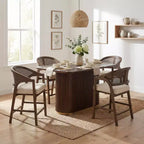 Christopher Knight Home Mirae Sgabelli da bancone Mid-Century Modern in rattan e legno di gomma, 5 pezzi, con tavolo da bancone a flauto