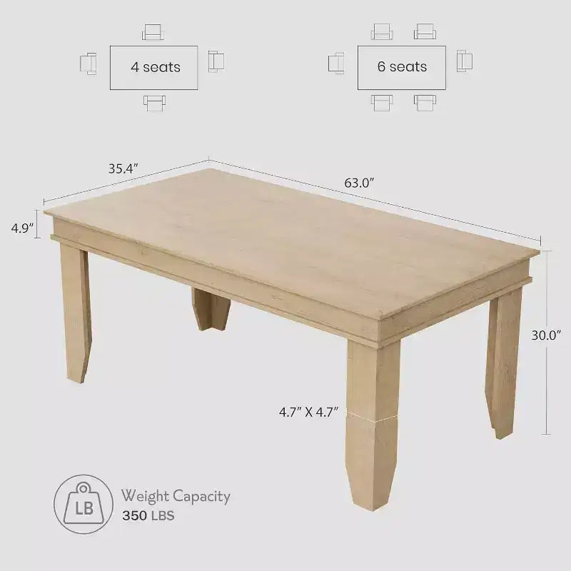 Tavolo da Pranzo per Agriturismo da 4-6 Persone, Tavolo Rettangolare da Cucina da 160 cm con Struttura in Legno Finitura Marrone per Sala da Pranzo