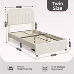 Set da 2 telai letto singolo imbottiti in velluto con cassetto e testiera contenitore, nessuna rete a molle richiesta, beige silenzioso