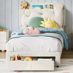 Set da 2 telai letto singolo imbottiti in velluto con cassetto e testiera contenitore, nessuna rete a molle richiesta, beige silenzioso