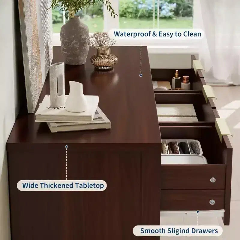 Cassettiera larga 47,24 pollici con 7 cassetti, cassettiera moderna con maniglie in metallo, organizer in legno per camera da letto, soggiorno, corridoio