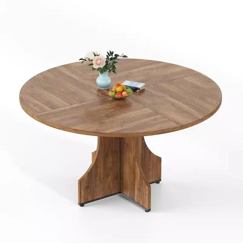 47 Round Dining Table for 4-6, Rustic Farmhouse, Wood Pedestal Base, Easy Assembly, for Small Apartments & Breakfast Nooks