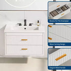 Mobile bagno sospeso con lavabo, mobile lavabo a parete con 2 cassetti a chiusura ammortizzata, mobile moderno per bagno