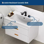 Mobile bagno sospeso con lavabo, mobile lavabo a parete con 2 cassetti a chiusura ammortizzata, mobile moderno per bagno
