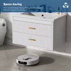 Mobile bagno sospeso con lavabo, mobile lavabo a parete con 2 cassetti a chiusura ammortizzata, mobile moderno per bagno