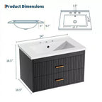 Mobile bagno sospeso con lavabo, mobile lavabo a parete con 2 cassetti a chiusura ammortizzata, mobile moderno per bagno
