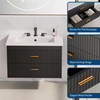 Mobile bagno sospeso con lavabo, mobile lavabo a parete con 2 cassetti a chiusura ammortizzata, mobile moderno per bagno