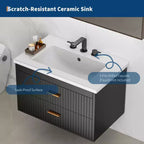 Mobile bagno sospeso con lavabo, mobile lavabo a parete con 2 cassetti a chiusura ammortizzata, mobile moderno per bagno
