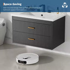Mobile bagno sospeso con lavabo, mobile lavabo a parete con 2 cassetti a chiusura ammortizzata, mobile moderno per bagno