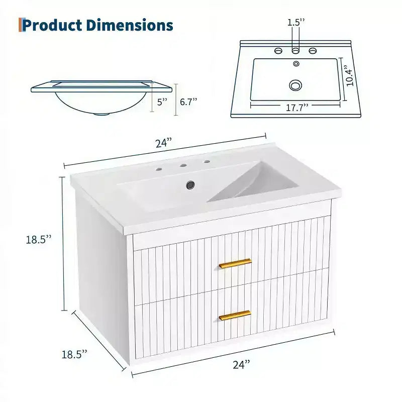 Mobile bagno sospeso con lavabo, mobile lavabo a parete con 2 cassetti a chiusura ammortizzata, mobile moderno per bagno