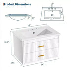 Mobile bagno sospeso con lavabo, mobile lavabo a parete con 2 cassetti a chiusura ammortizzata, mobile moderno per bagno