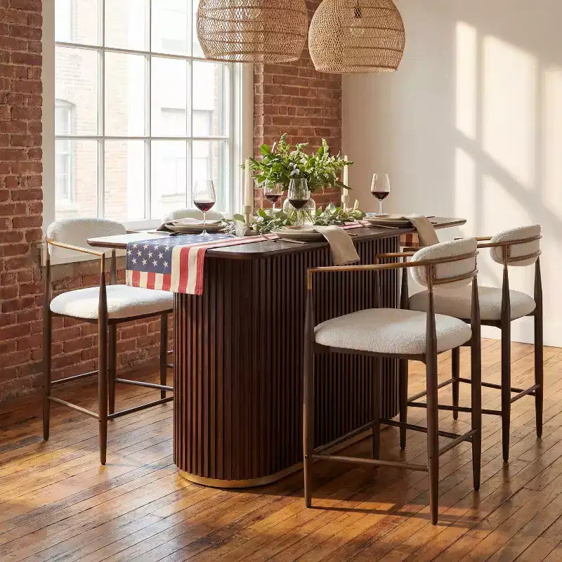 Christopher Knight Home Iwinie Set Sala da Pranzo Moderno 5 Pezzi con Tavolo in Legno con Piedistallo e Sgabelli da Bancone Imbottiti in Metallo