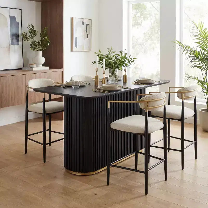 Christopher Knight Home Iwinie Set Sala da Pranzo Moderno 5 Pezzi con Tavolo in Legno con Piedistallo e Sgabelli da Bancone Imbottiti in Metallo