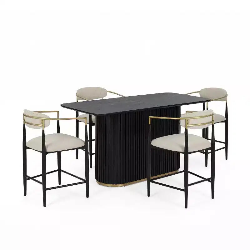 Christopher Knight Home Iwinie Set Sala da Pranzo Moderno 5 Pezzi con Tavolo in Legno con Piedistallo e Sgabelli da Bancone Imbottiti in Metallo
