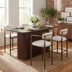 Christopher Knight Home Iwinie Set Sala da Pranzo Moderno 5 Pezzi con Tavolo in Legno con Piedistallo e Sgabelli da Bancone Imbottiti in Metallo