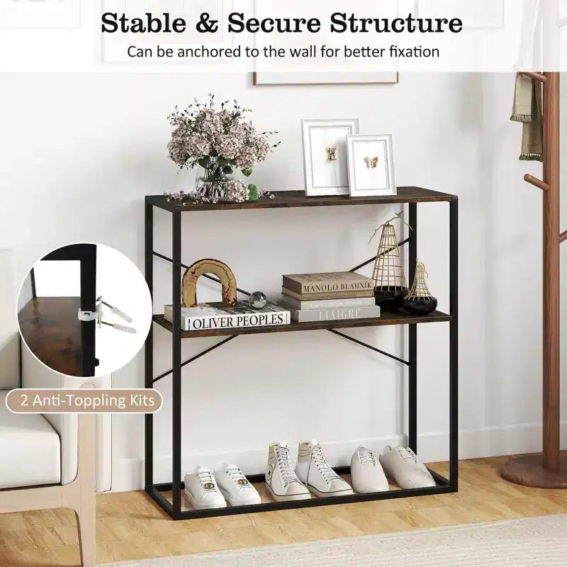Consolle 36 Costway con ripiani aperti effetto legno e struttura in metallo per corridoio Bianco/Marrone