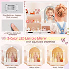 Costway Toeletta per Bambini con 3 Modalità di Illuminazione a Colori, Luminosità Regolabile, Specchio Contenitore Bianco/Rosa