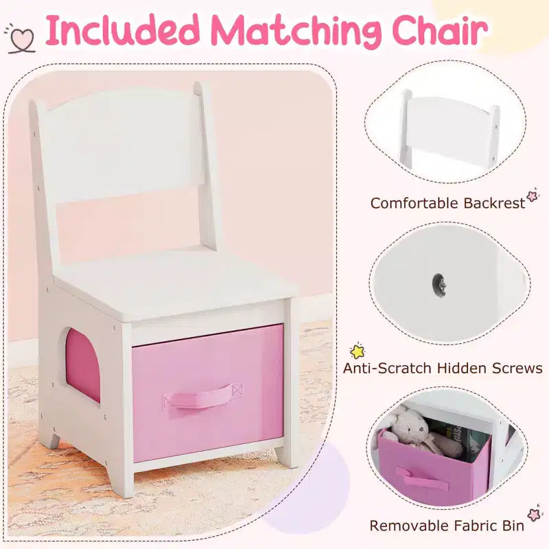 Costway Toeletta per Bambini con 3 Modalità di Illuminazione a Colori, Luminosità Regolabile, Specchio Contenitore Bianco/Rosa