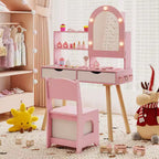 Costway Toeletta per Bambini con 3 Modalità di Illuminazione a Colori, Luminosità Regolabile, Specchio Contenitore Bianco/Rosa