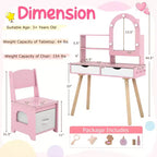Costway Toeletta per Bambini con 3 Modalità di Illuminazione a Colori, Luminosità Regolabile, Specchio Contenitore Bianco/Rosa